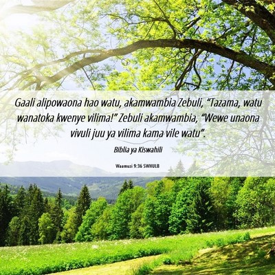 Picture 06 - Waamuzi 9:36 SWHULB - Gaali alipowaona hao watu, akamwambia Zebuli, - Bible Verse Picture
