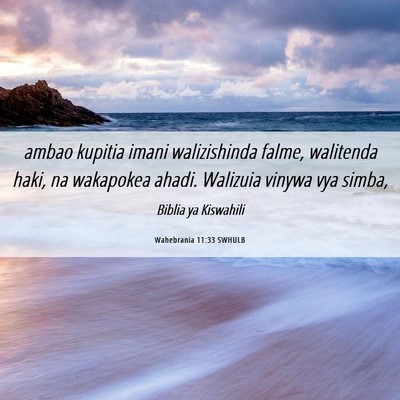 Picture 06 - Wahebrania 11:33 SWHULB - ambao kupitia imani walizishinda falme, walitenda - Bible Verse Picture