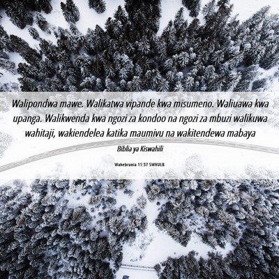 Picture 06 - Wahebrania 11:37 SWHULB - Walipondwa mawe. Walikatwa vipande kwa misumeno. - Bible Verse Picture