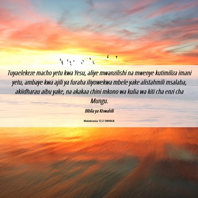 Picture 06 - Wahebrania 12:2 SWHULB - Tuyaelekeze macho yetu kwa Yesu, aliye - Bible Verse Picture