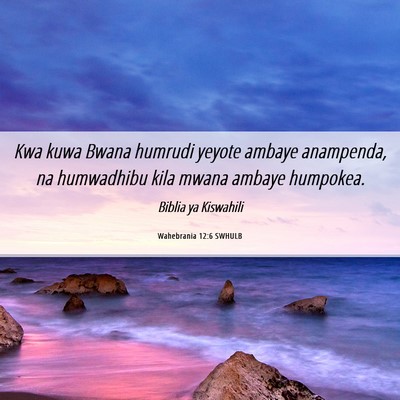 Picture 06 - Wahebrania 12:6 SWHULB - Kwa kuwa Bwana humrudi yeyote ambaye anampenda, - Bible Verse Picture
