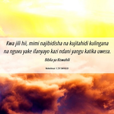 Picture 06 - Wakolosai 1:29 SWHULB - Kwa jili hii, mimi najibidisha na kujitahidi - Bible Verse Picture