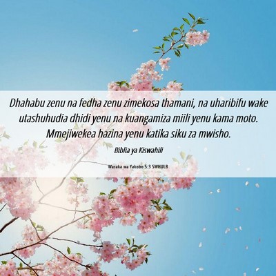 Picture 06 - Waraka wa Yakobo 5:3 SWHULB - Dhahabu zenu na fedha zenu zimekosa thamani, na - Bible Verse Picture