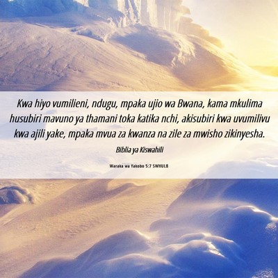 Picture 06 - Waraka wa Yakobo 5:7 SWHULB - Kwa hiyo vumilieni, ndugu, mpaka ujio wa Bwana, - Bible Verse Picture