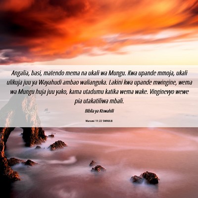 Picture 06 - Warumi 11:22 SWHULB - Angalia, basi, matendo mema na ukali wa Mungu. - Bible Verse Picture