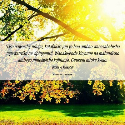 Picture 06 - Warumi 16:17 SWHULB - Sasa nawasihi, ndugu, kutafakari juu ya hao ambao - Bible Verse Picture
