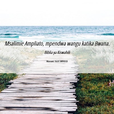 Picture 06 - Warumi 16:8 SWHULB - Msalimie Ampliato, mpendwa wangu katika - Bible Verse Picture