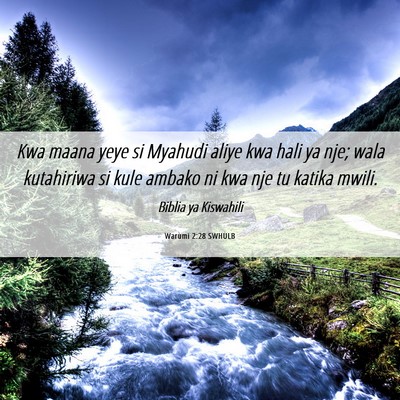 Picture 06 - Warumi 2:28 SWHULB - Kwa maana yeye si Myahudi aliye kwa hali ya nje; - Bible Verse Picture