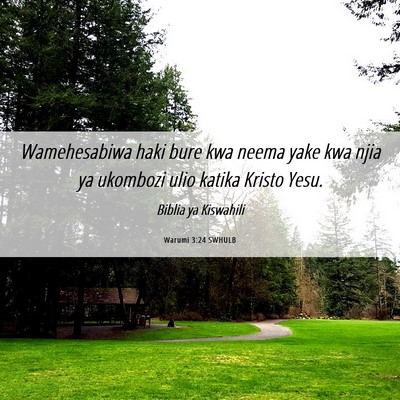 Picture 06 - Warumi 3:24 SWHULB - Wamehesabiwa haki bure kwa neema yake kwa njia ya - Bible Verse Picture