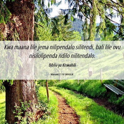 Picture 06 - Warumi 7:19 SWHULB - Kwa maana lile jema nilipendalo silitendi, bali - Bible Verse Picture