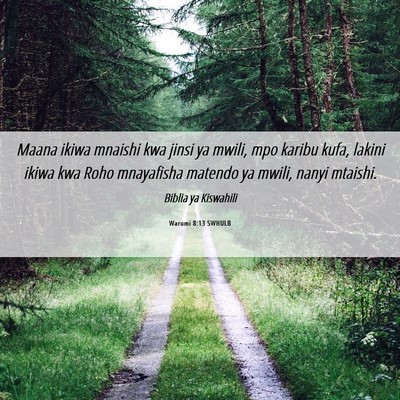Picture 06 - Warumi 8:13 SWHULB - Maana ikiwa mnaishi kwa jinsi ya mwili, mpo - Bible Verse Picture