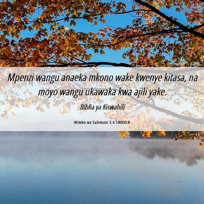 Picture 06 - Wimbo wa Sulemani 5:4 SWHULB - Mpenzi wangu anaeka mkono wake kwenye kitasa, na - Bible Verse Picture