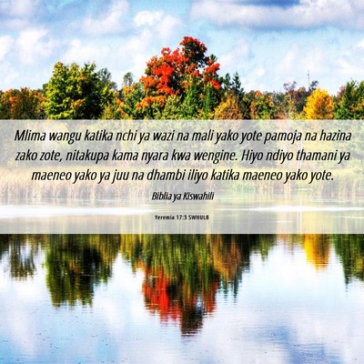 Picture 06 - Yeremia 17:3 SWHULB - Mlima wangu katika nchi ya wazi na mali yako yote - Bible Verse Picture