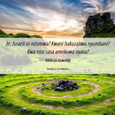 Picture 06 - Yeremia 2:14 SWHULB - Je, Israeli ni mtumwa? Kwani hakuzaliwa nyumbani? - Bible Verse Picture