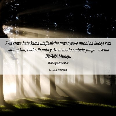 Picture 06 - Yeremia 2:22 SWHULB - Kwa kuwa hata kama utajisafisha mwenyewe mtoni na - Bible Verse Picture