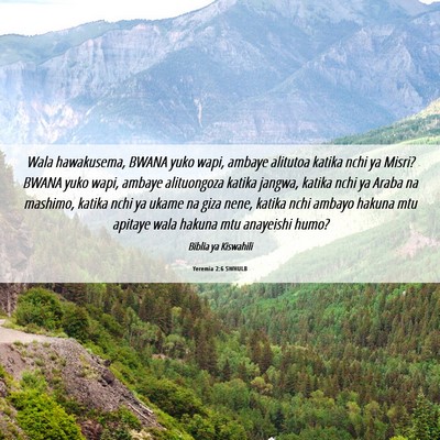 Picture 06 - Yeremia 2:6 SWHULB - Wala hawakusema, BWANA yuko wapi, ambaye alitutoa - Bible Verse Picture