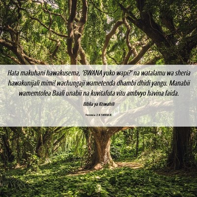Picture 06 - Yeremia 2:8 SWHULB - Hata makuhani hawakusema, 'BWANA yuko wapi?' na - Bible Verse Picture