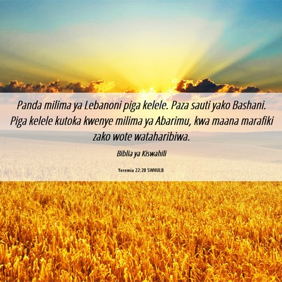 Picture 06 - Yeremia 22:20 SWHULB - Panda milima ya Lebanoni piga kelele. Paza sauti - Bible Verse Picture