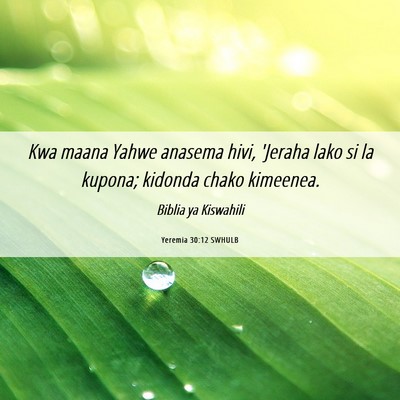 Picture 06 - Yeremia 30:12 SWHULB - Kwa maana Yahwe anasema hivi, 'Jeraha lako si la - Bible Verse Picture