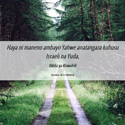Picture 06 - Yeremia 30:4 SWHULB - Haya ni maneno ambayo Yahwe anatangaza kuhusu - Bible Verse Picture