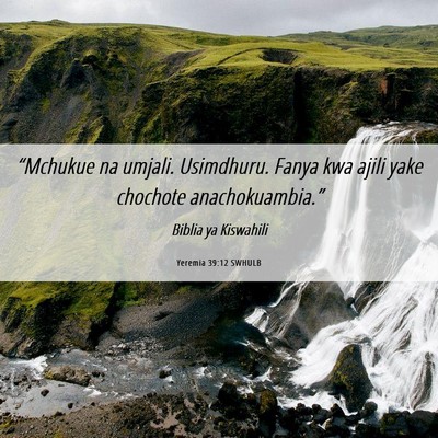 Picture 06 - Yeremia 39:12 SWHULB - “Mchukue na umjali. Usimdhuru. Fanya kwa ajili - Bible Verse Picture