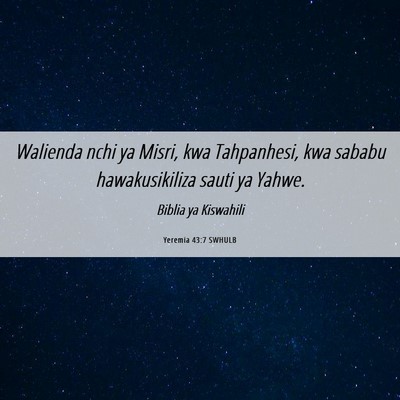Picture 06 - Yeremia 43:7 SWHULB - Walienda nchi ya Misri, kwa Tahpanhesi, kwa - Bible Verse Picture