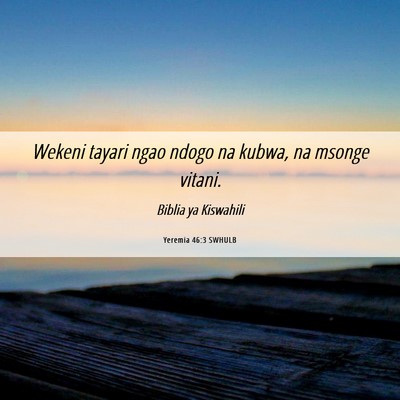 Picture 06 - Yeremia 46:3 SWHULB - Wekeni tayari ngao ndogo na kubwa, na msonge - Bible Verse Picture
