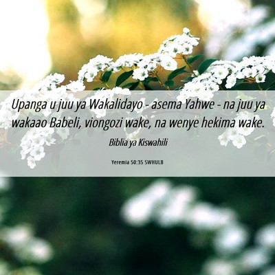 Picture 06 - Yeremia 50:35 SWHULB - Upanga u juu ya Wakalidayo - asema Yahwe - na juu - Bible Verse Picture