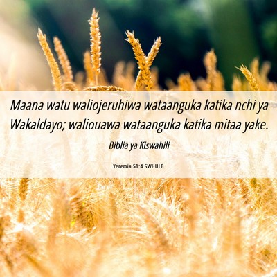 Picture 06 - Yeremia 51:4 SWHULB - Maana watu waliojeruhiwa wataanguka katika nchi - Bible Verse Picture