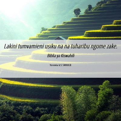 Picture 06 - Yeremia 6:5 SWHULB - Lakini tumvamieni usiku na na tuharibu ngome - Bible Verse Picture