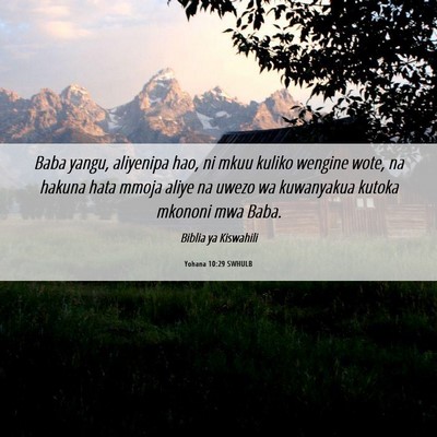 Picture 06 - Yohana 10:29 SWHULB - Baba yangu, aliyenipa hao, ni mkuu kuliko wengine - Bible Verse Picture