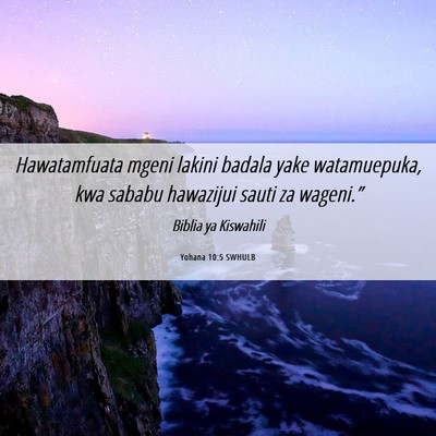 Picture 06 - Yohana 10:5 SWHULB - Hawatamfuata mgeni lakini badala yake - Bible Verse Picture