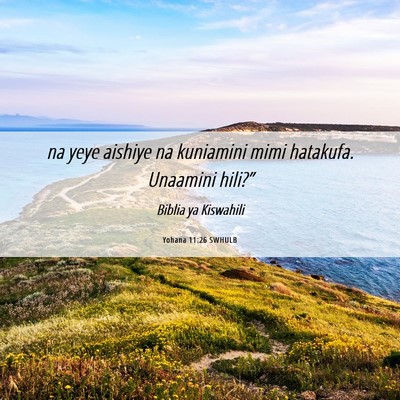 Picture 06 - Yohana 11:26 SWHULB - na yeye aishiye na kuniamini mimi hatakufa. - Bible Verse Picture