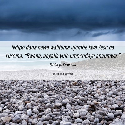 Picture 06 - Yohana 11:3 SWHULB - Ndipo dada hawa walituma ujumbe kwa Yesu na - Bible Verse Picture