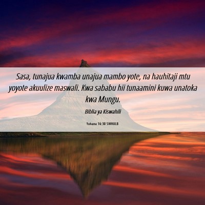 Picture 06 - Yohana 16:30 SWHULB - Sasa, tunajua kwamba unajua mambo yote, na - Bible Verse Picture