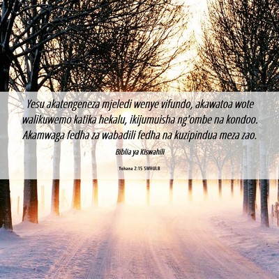 Picture 06 - Yohana 2:15 SWHULB - Yesu akatengeneza mjeledi wenye vifundo, akawatoa - Bible Verse Picture