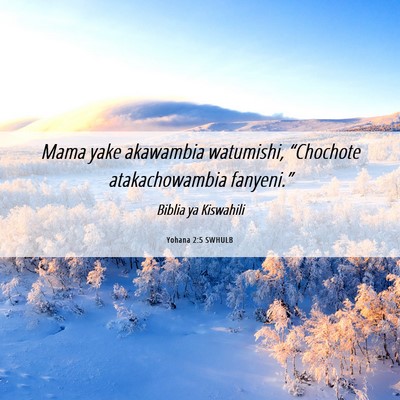 Picture 06 - Yohana 2:5 SWHULB - Mama yake akawambia watumishi, “Chochote - Bible Verse Picture