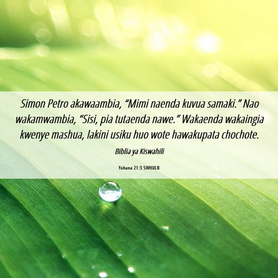 Picture 06 - Yohana 21:3 SWHULB - Simon Petro akawaambia, “Mimi naenda kuvua - Bible Verse Picture