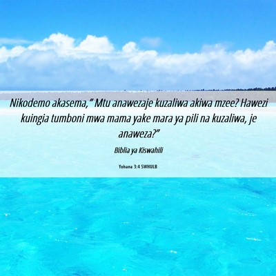 Picture 06 - Yohana 3:4 SWHULB - Nikodemo akasema,” Mtu anawezaje kuzaliwa akiwa - Bible Verse Picture