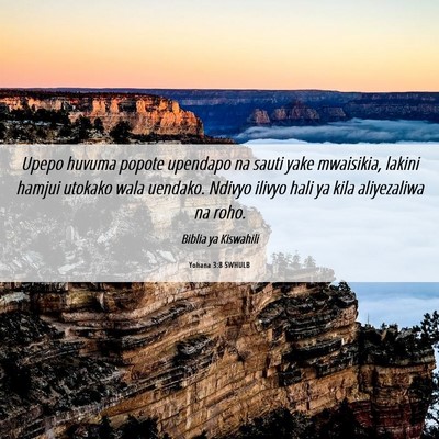 Picture 06 - Yohana 3:8 SWHULB - Upepo huvuma popote upendapo na sauti yake - Bible Verse Picture