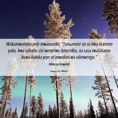 Picture 06 - Yohana 4:42 SWHULB - Wakamwambia yule mwanamke, “Tunaamini sio tu - Bible Verse Picture
