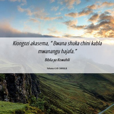 Picture 06 - Yohana 4:49 SWHULB - Kiongozi akasema, “ Bwana shuka chini kabla - Bible Verse Picture