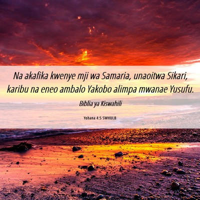 Picture 06 - Yohana 4:5 SWHULB - Na akafika kwenye mji wa Samaria, unaoitwa - Bible Verse Picture