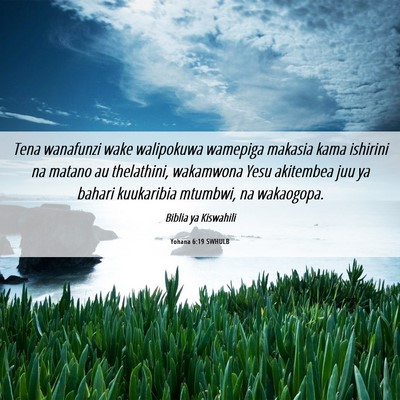 Picture 06 - Yohana 6:19 SWHULB - Tena wanafunzi wake walipokuwa wamepiga makasia - Bible Verse Picture