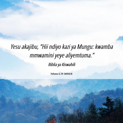 Picture 06 - Yohana 6:29 SWHULB - Yesu akajibu, “Hii ndiyo kazi ya Mungu: kwamba - Bible Verse Picture