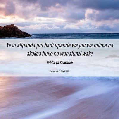 Picture 06 - Yohana 6:3 SWHULB - Yesu alipanda juu hadi upande wa juu wa mlima na - Bible Verse Picture