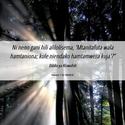 Picture 06 - Yohana 7:36 SWHULB - Ni neno gani hili alilolisema, 'Mtanitafuta wala - Bible Verse Picture