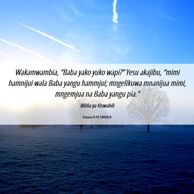 Picture 06 - Yohana 8:19 SWHULB - Wakamwambia, “Baba yako yuko wapi?” Yesu - Bible Verse Picture