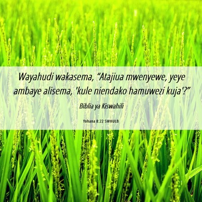Picture 06 - Yohana 8:22 SWHULB - Wayahudi wakasema, “Atajiua mwenyewe, yeye - Bible Verse Picture