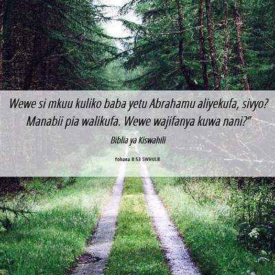 Picture 06 - Yohana 8:53 SWHULB - Wewe si mkuu kuliko baba yetu Abrahamu aliyekufa, - Bible Verse Picture